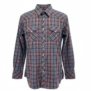 White Horse Western shirt Sz Large Multicolored Plaid Pearl Snap Shirt (E19)